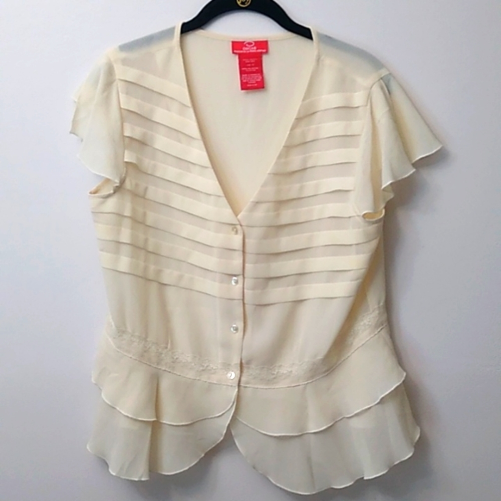 🎉HP🎉Oscar de la Renta Ruffle Button Up Blouse, Cream, 12